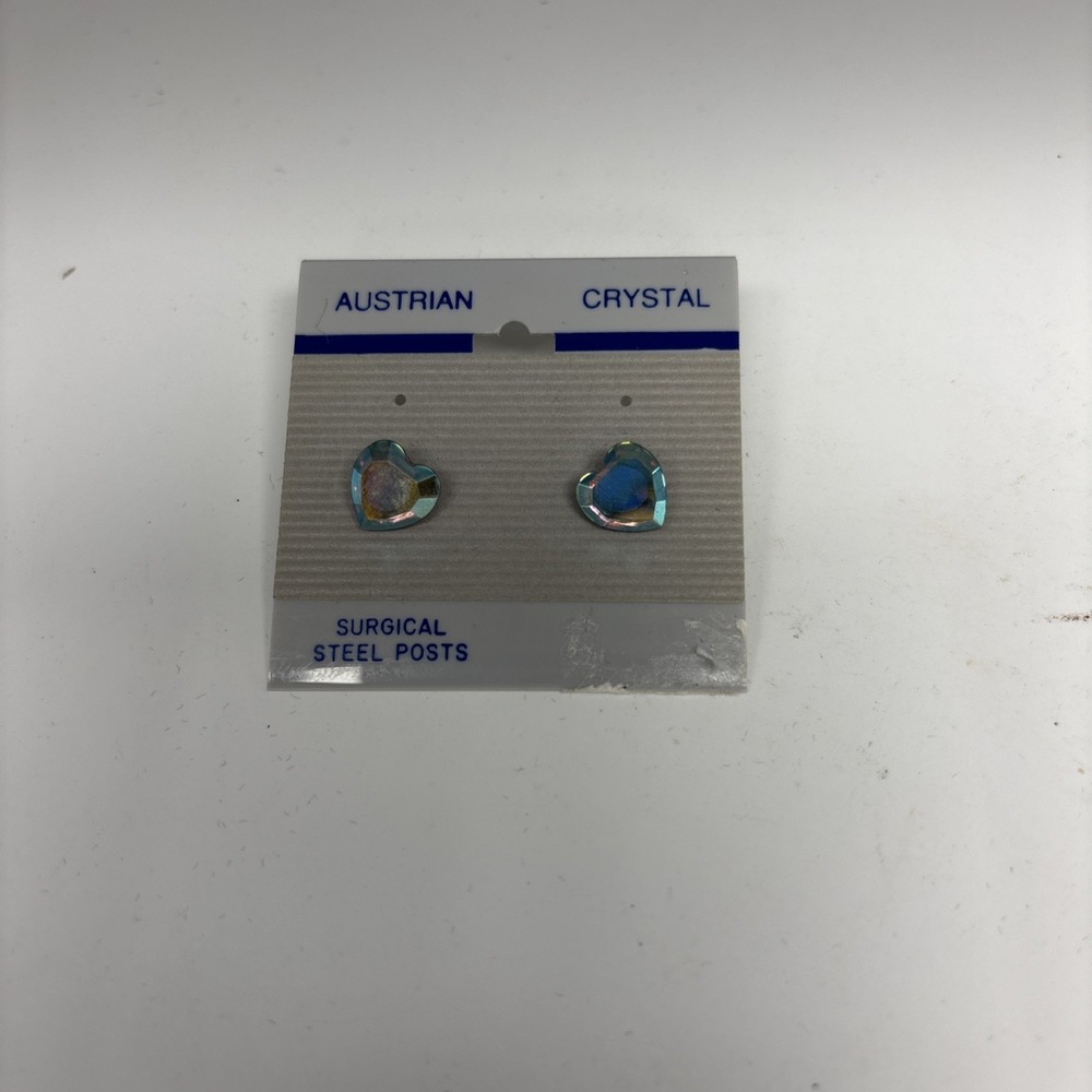 Irredescent Austrian Crystal Heart Pierced Surgical Steel Post Earrings